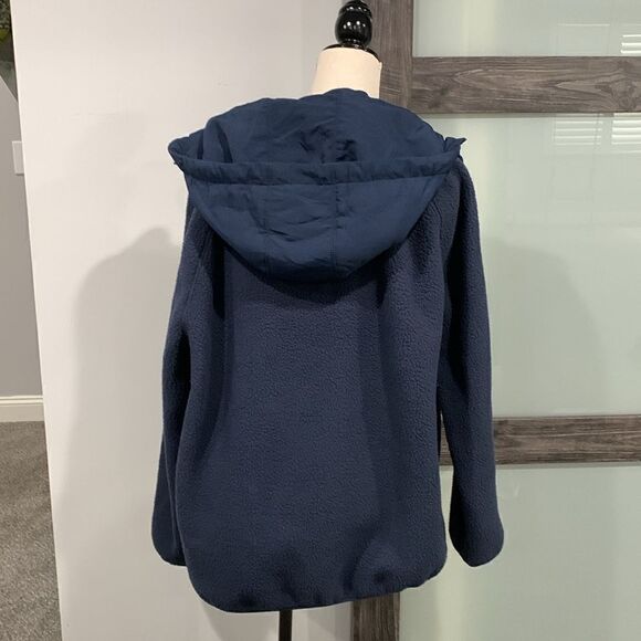 J. Crew Jeans navy blue zip front Sherpa fleece hooded jacket size L NWT - Picture 3 of 4